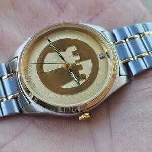 Selco Geneve Wristwatch Gold Tone Face Silver Tone Chain Band Analog Watch